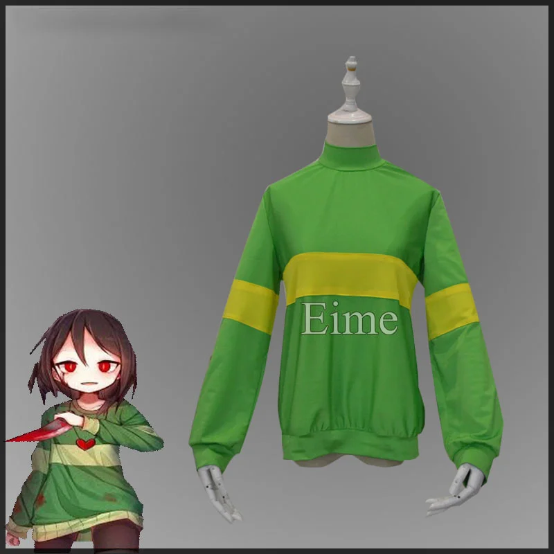 

Костюм для косплея Chara на Хэллоуин, свитшоты с длинным рукавом унисекс, Повседневный пуловер, топы с высоким воротником, одежда в полоску