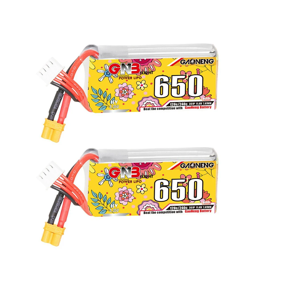 2 шт. Gaoneng GNB 3S1P 650 мАч 11,4 в 120C HV Lipo батарея с разъемом XT30 для FPV гоночного дрона 4-осевой БПЛА квадрокоптера радиоуправляемого дрона запчасти