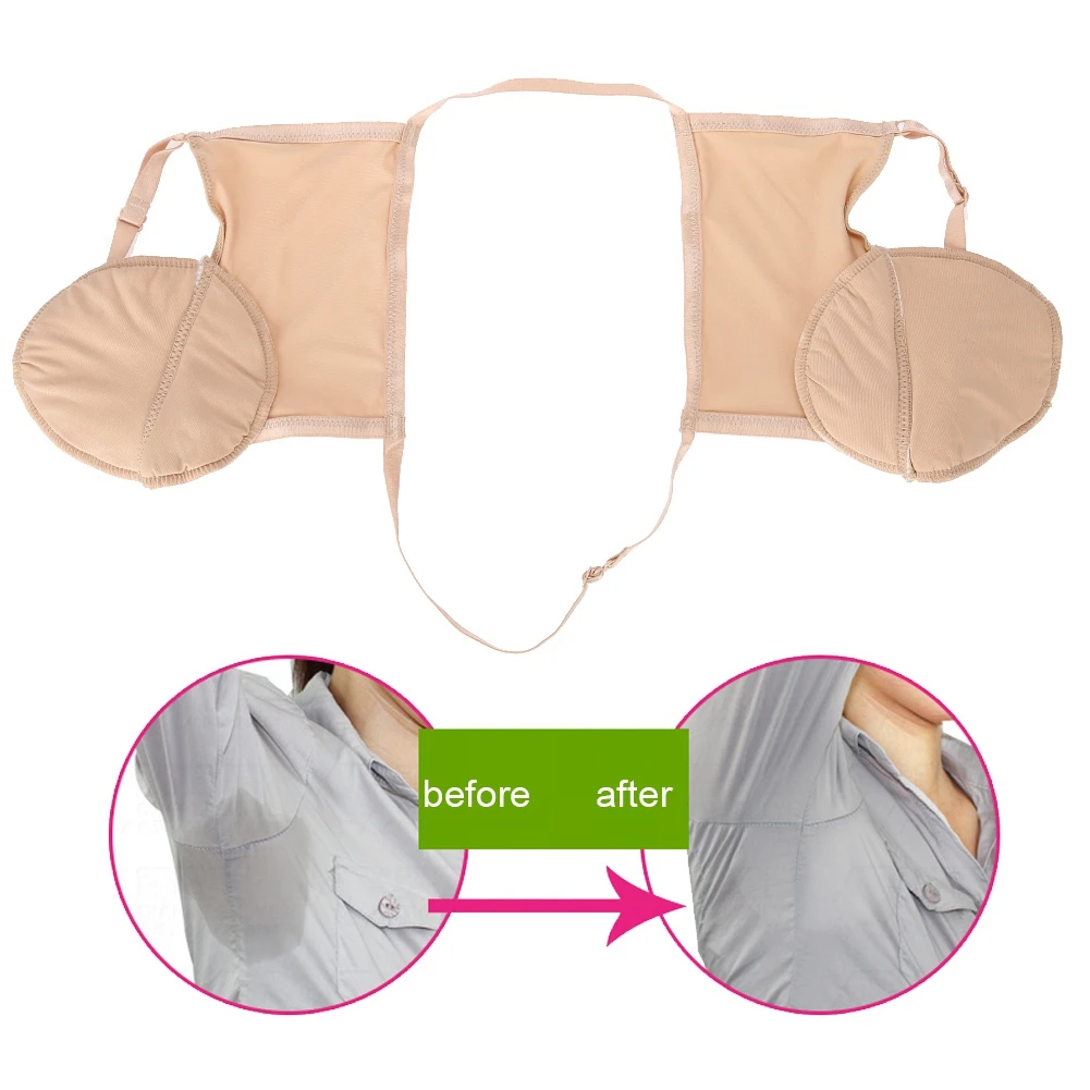 

Reusable Washable Cotton Armpit Sweat Guard Bra Underarm Sweat Absorbent Pads Soft Adjustable Elastic Shoulder Strap Skin Tone