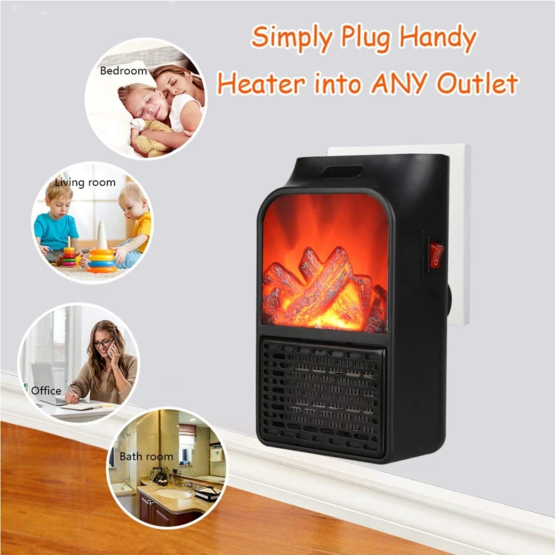 EU Plug Heater Mini Fan with Overheat Protection 180° Rotation Electric Fireplace Flame Office Home Inte | Бытовая техника