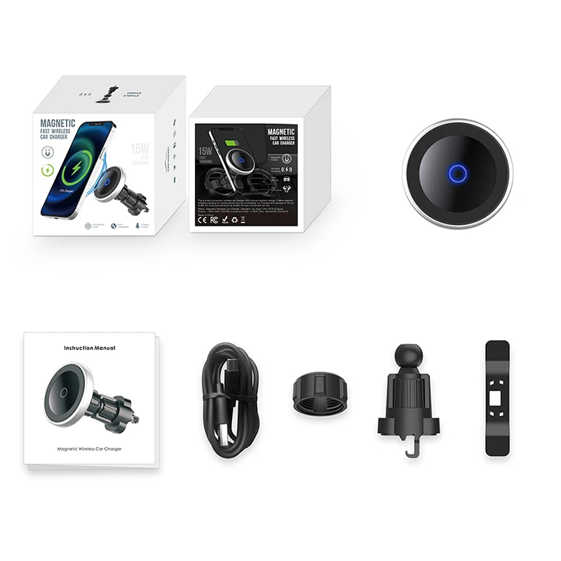 

QI 15W Fast Charge Magnetic Wireless Car Charger For Iphone 12/12 Pro/12 Pro Max/12 Mini Strong Magnet Airvent Car Phone Mount