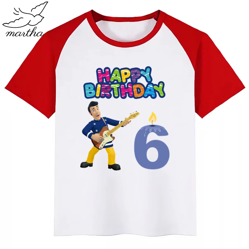 Одежда для детей с надписью «Happy Birthday Number», «Fireman Sam DIYKids»; футболка для девочек; подарок на день рождения; одежда для детей; футболки для мальчиков; футболки для малышей