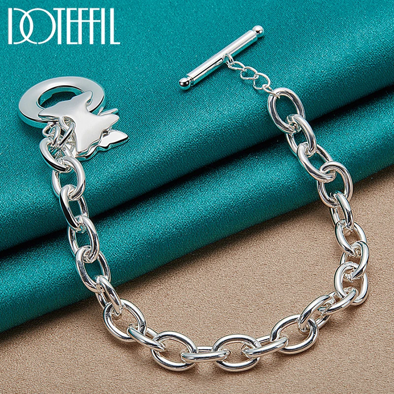 

DOTEFFIL 925 Sterling Silver Double Butterfly Pendant Bracelet Chain OT Buckle For Woman Charm Wedding Engagement Party Jewelry