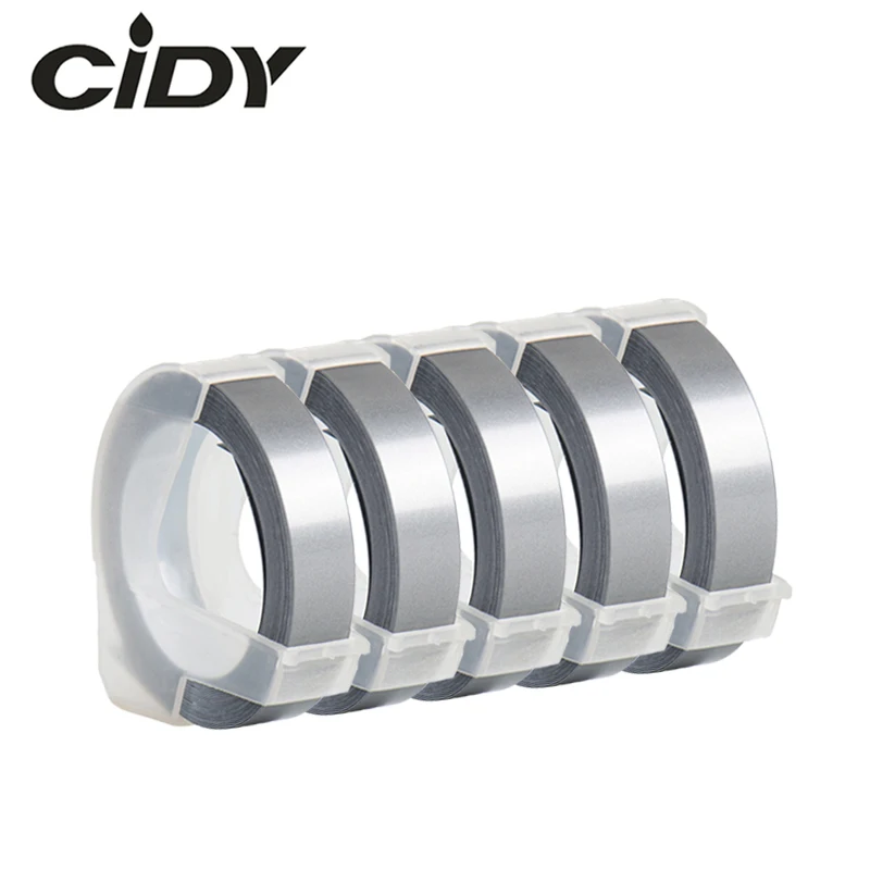 

CIDY 5PCS Silver Color Compatible DYMO 3D Plastic Embossing Xpress Label 9mm*3m for DYMO 1610/1575 Embossing PRINTER MOTEX E101