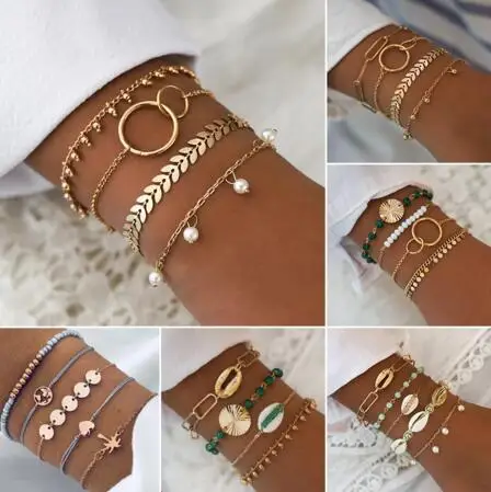 5/4 шт/комплект женские модные браслеты жемчужный лист ракушка сердце карта