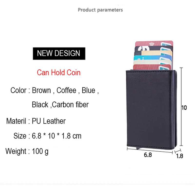 dienqi anti rfid id card holder case men leather metal wallet male coin purse women mini carbon credit card holder with zipper free global shipping