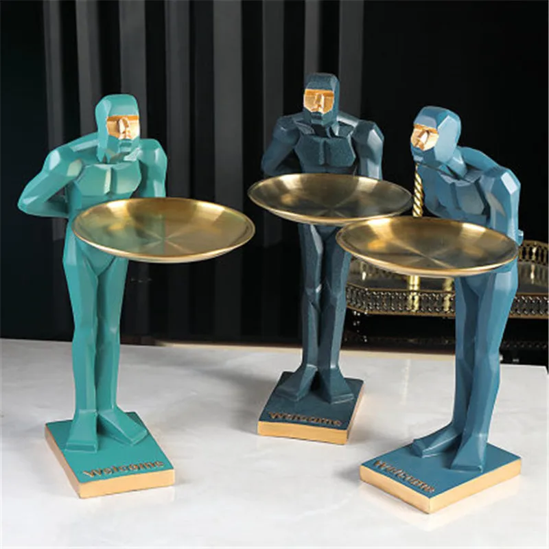 

WU CHEN LONG European Creative Welcome Figure Tray Statue Simple Storage Figurines Modern Living Room Home Decor Sculpture A3220