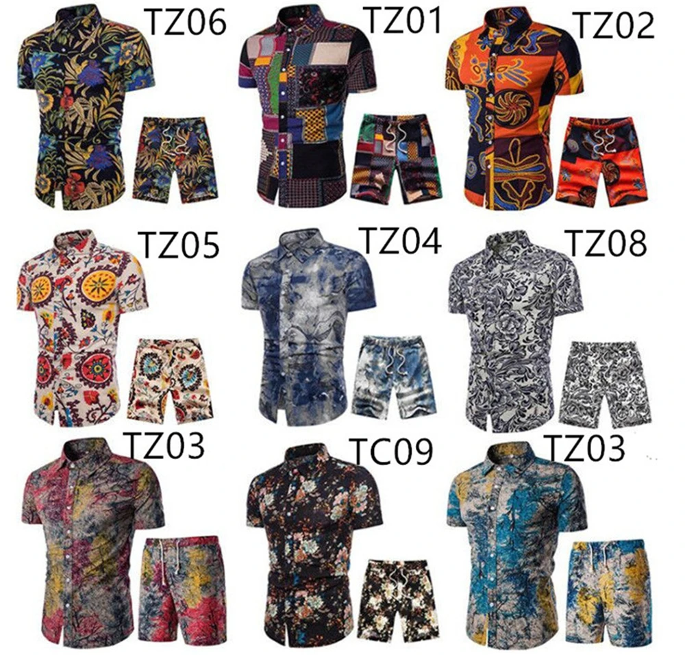 

Men Tracksuit Set Party Beach Suits Mens Swimming Suit 2021 Punk Rock Flower Print Set Male Club Shirt + Hip Hop Floral Shorts