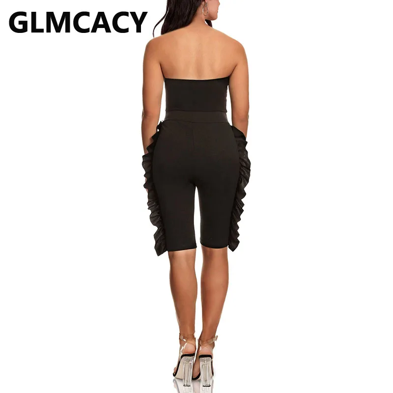 

Women Strapless Ruffle Design Backless Bodycon Romper
