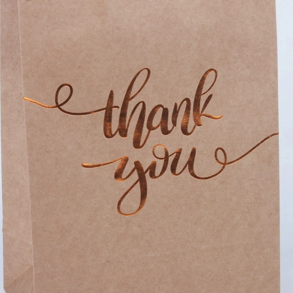 

10Pcs Shopping Bags Gift Bags Gold Foil Thank You Brown Paper Bags with Handles for Wedding Birthday Baby Shower Party Favors