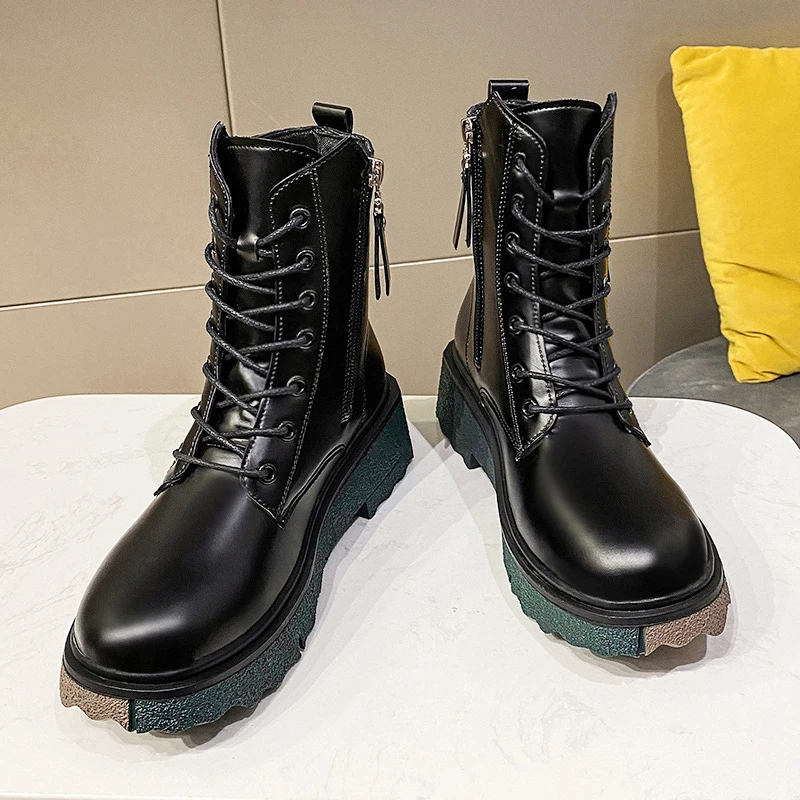 

Martin Boots Women 2021 Zipper Fashion Designer Shoes Woman Booties Black Ankle Boots Female Casual Platform Shoes Women Heels