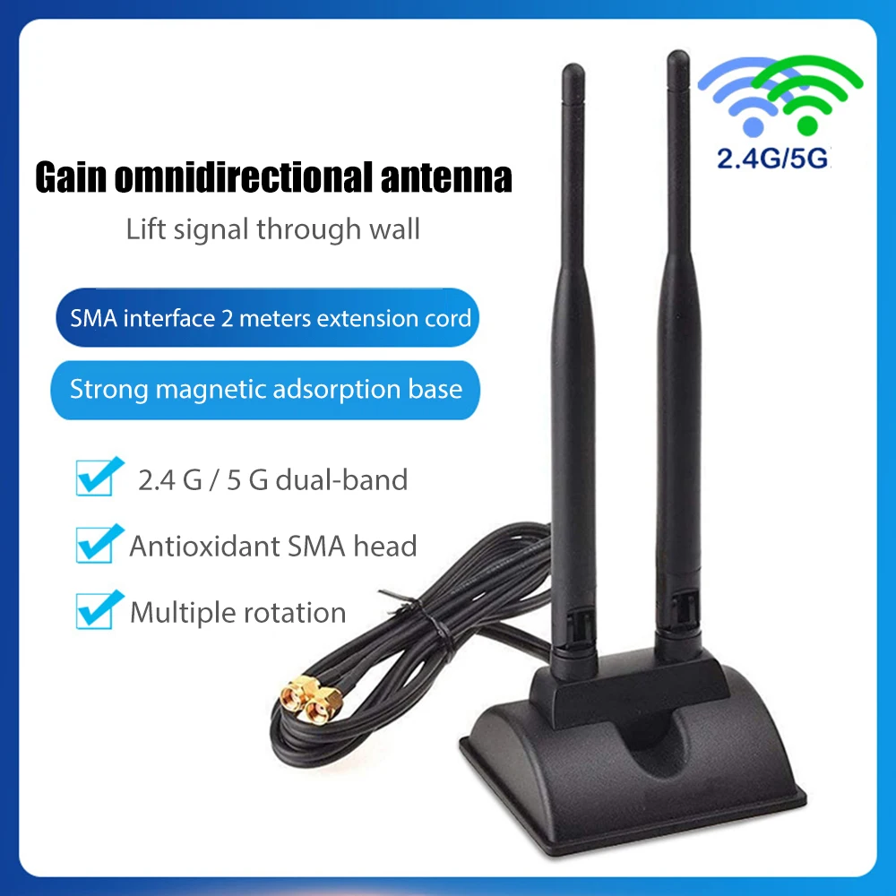 

2.4G/5.8G Dual Band Extension Cable Antenna 6DB Magnetic Absorption Wifi Router Wireless Network Card SMA Antenna