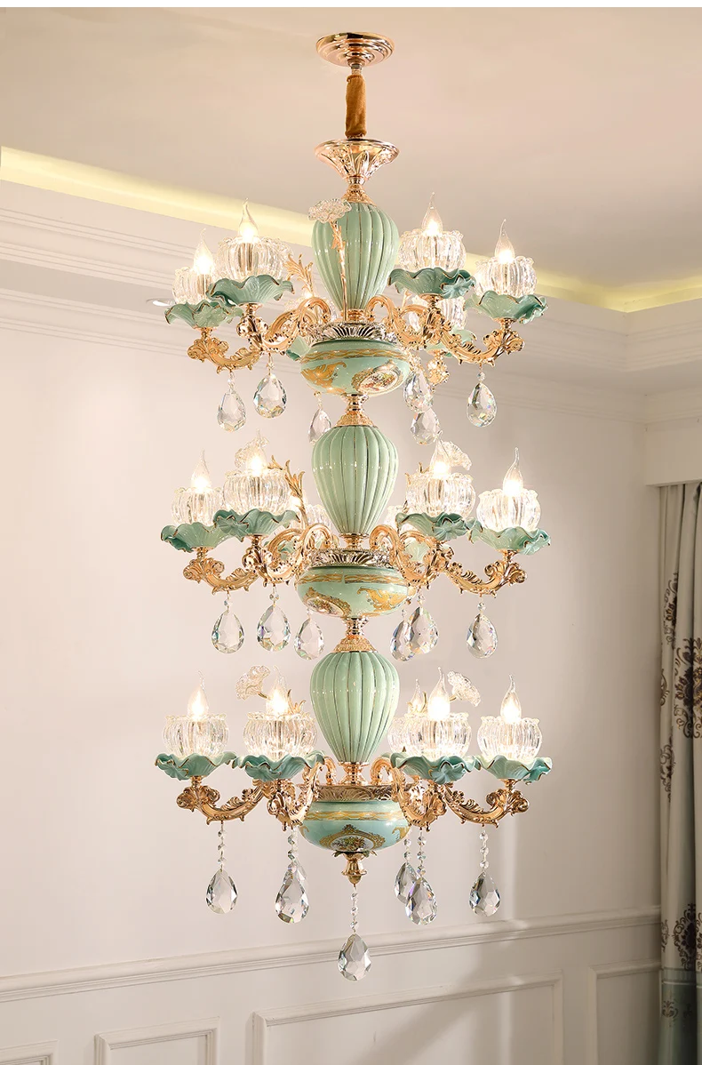 

Luxury Modern Chandeliers Candelabra Stained Glass Lamp Shade Flower Chandelier French Crystal Chandelier Light Fixture Bed Room