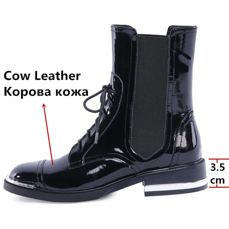 Женские ботильоны с перекрестной шнуровкой FEDONAS Черные из натуральной кожи на