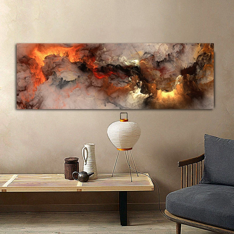 

Abstract Canvas Nordic Poster Orange White Smoke Texture Wall Picture For Living Room Painting Mural Modern Simple Room