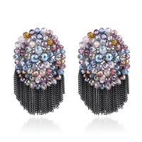all seasons womens trendy crystal earrings gold plated knitted small beads and tassels stud earrings for wedding party gift