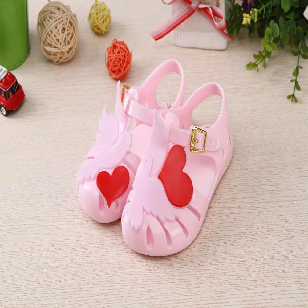 

New Children's Shoes Girls Fashion Mini Melissa Sandal bird or peace Heart print Spring jelly shoes Valentine's Day Shoes MN007