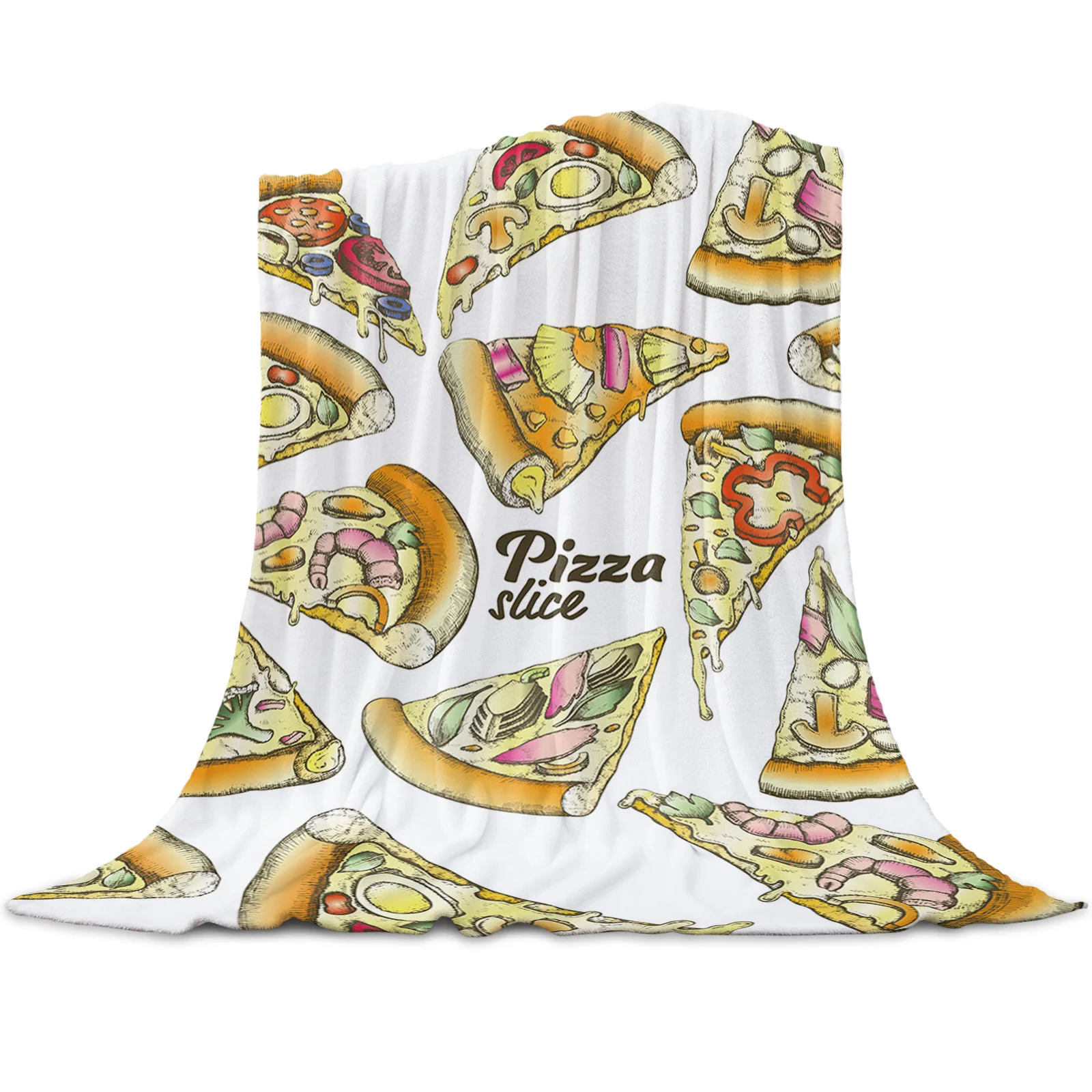 Флисовое одеяло с изображением пиццы кораллового цвета Фланелевое покрывало для