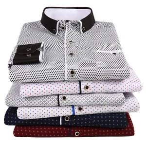 2021 Men Fashion Casual Long Sleeved Printed Shirt Slim Fit Male Social Business Dress Shirt Brand Men Clothing Soft Comfortable