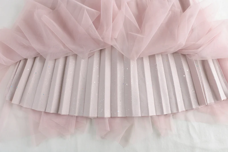 

SHENGPALAE Elegant Mesh Spliced Skirt Women's Spring 2021 New High Elastic Waist A-line Mid-calf Pleated Skirt Female 5C155