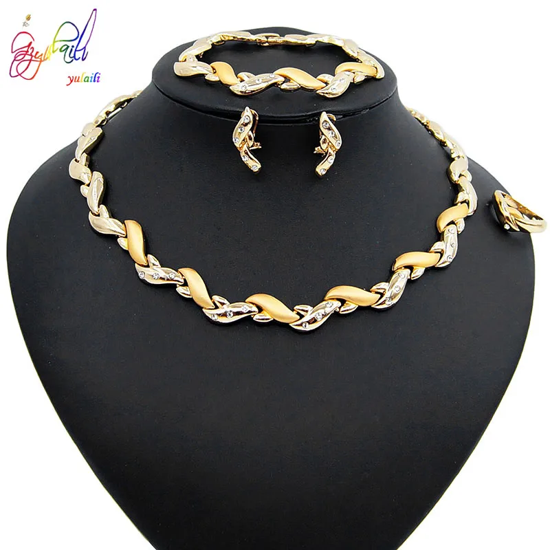 Yulaili New Fashion Vintage Turkish Women African Beads Necklace Earrings Nigeria Wedding Jewelry Sets Dubai Crystal Jewellery | Украшения
