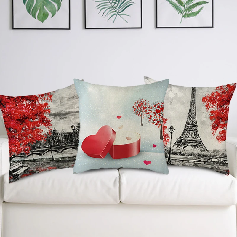 Чехол для подушки Fuwatacchi из чистого льна красная наволочка с узором в виде сердца