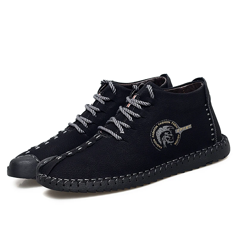 Winter Soft Leather Male Loafers Fashion Warm Casual Men Shoes Waterproof Lace-Up Snow Boots Moccasins Ankle HC-409 | Обувь