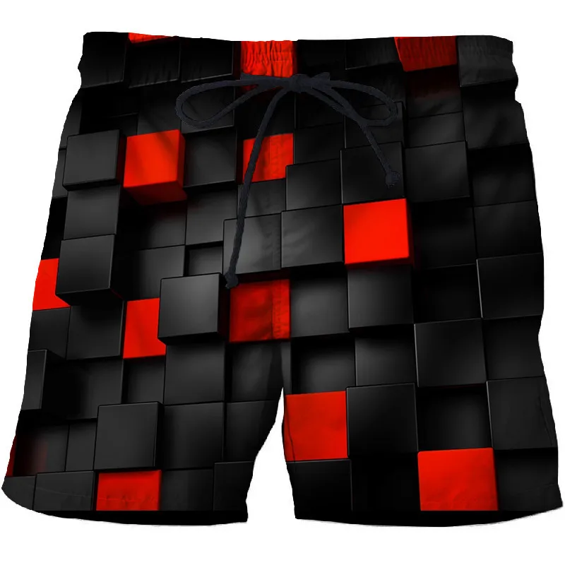 

Black White Vortex Printed Shorts Fashion Grid 3D Printing Surfing Shorts Men Swimming Trunks Quick Dry Sport Short Summer Pant