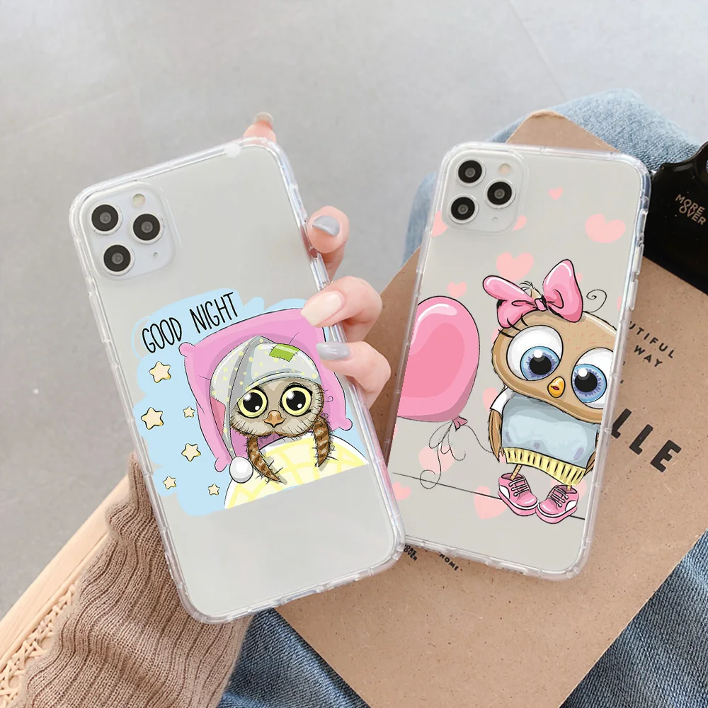 

Cartoon Cute Owl Case for Iphone 11 12 13 Pro Max X XR XS Max 7 8 Plus SE 2020 Transparent Soft Silicone Bumper Fundas Cover