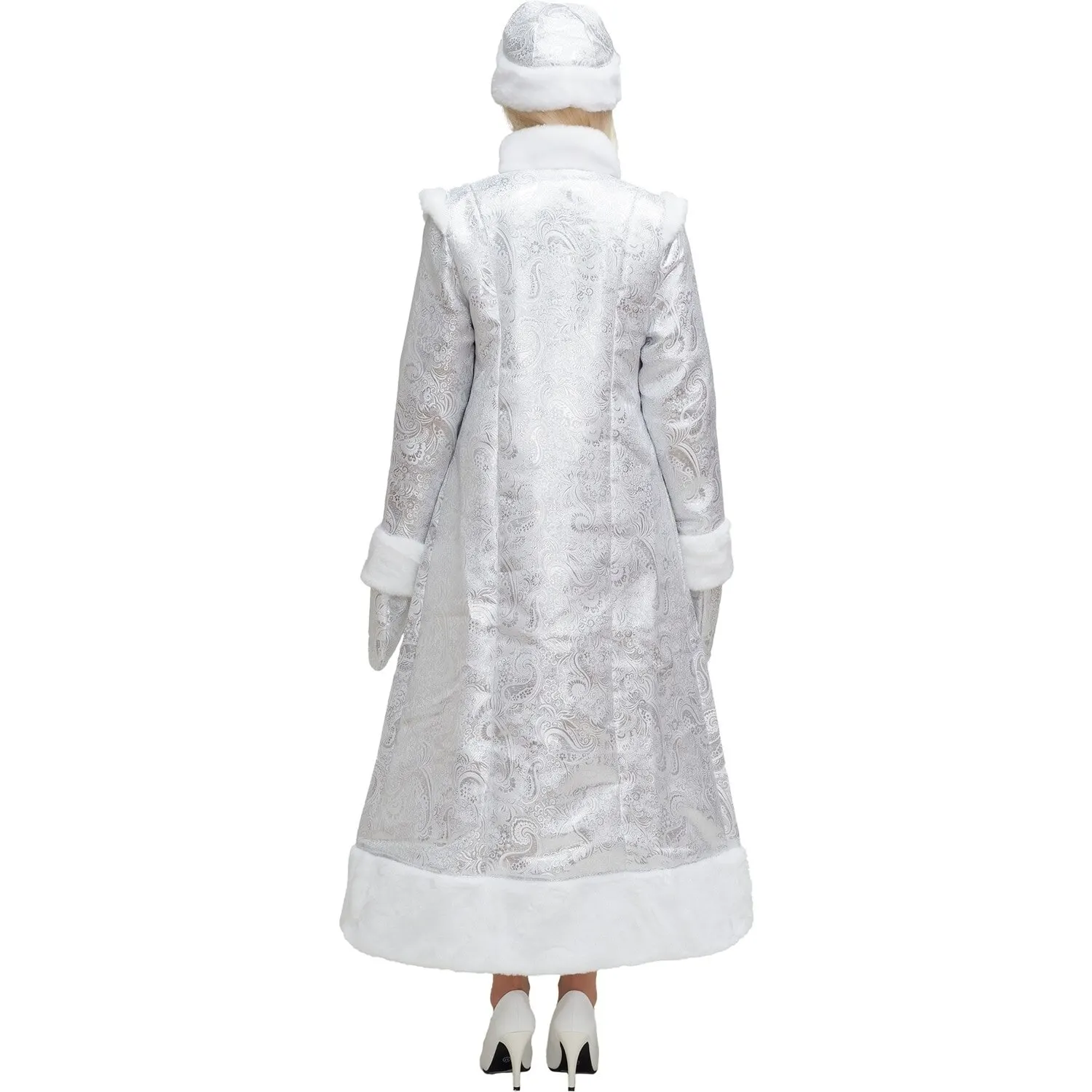 Костюм Снегурочка из парчи серебристая длинная сделано в России | Тематическая