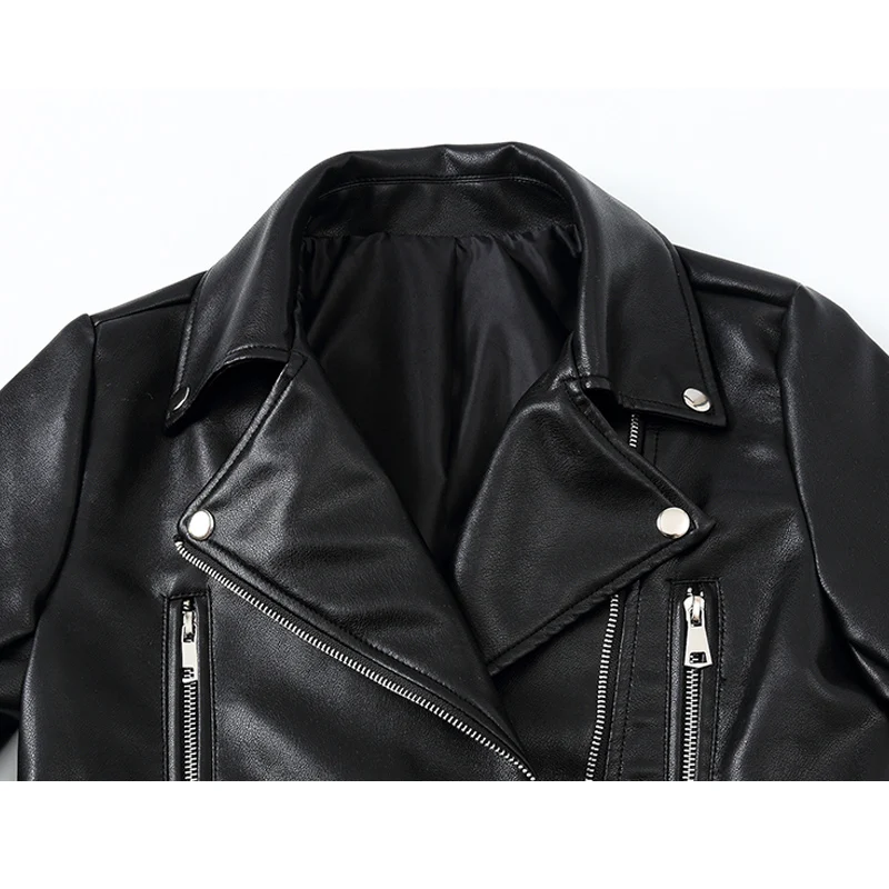 Женская Осенняя куртка из искусственной кожи, модные черные мотоциклетные куртки на молнии, короткие кожаные женские байкерские куртки, Же... от AliExpress RU&CIS NEW