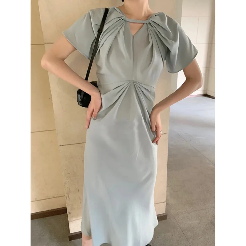 

Новое современное стильное платье в стиле долины Хепберн, французский дизайн, платикодон, чувство лесной, женственность, тонкое платье