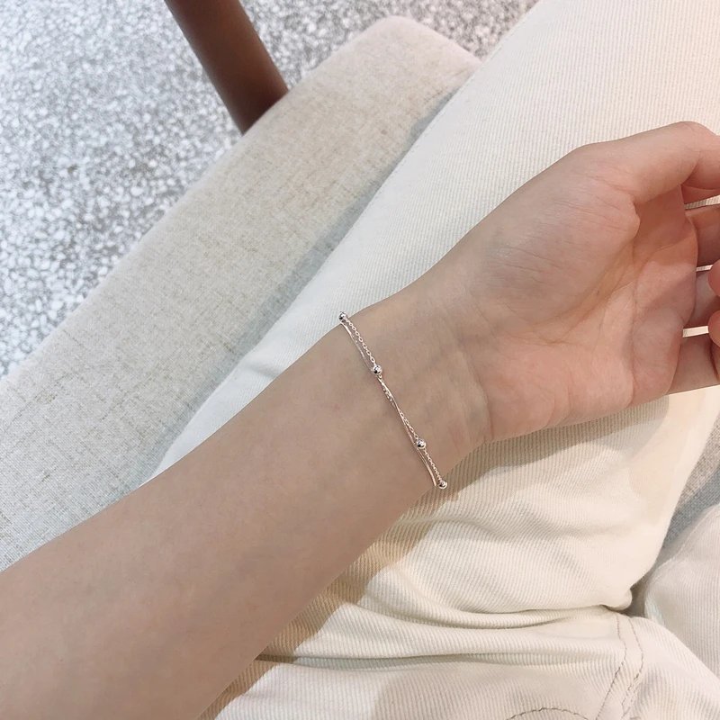 Женский браслет из серебра 925 пробы с двумя бусинами | Украшения и аксессуары