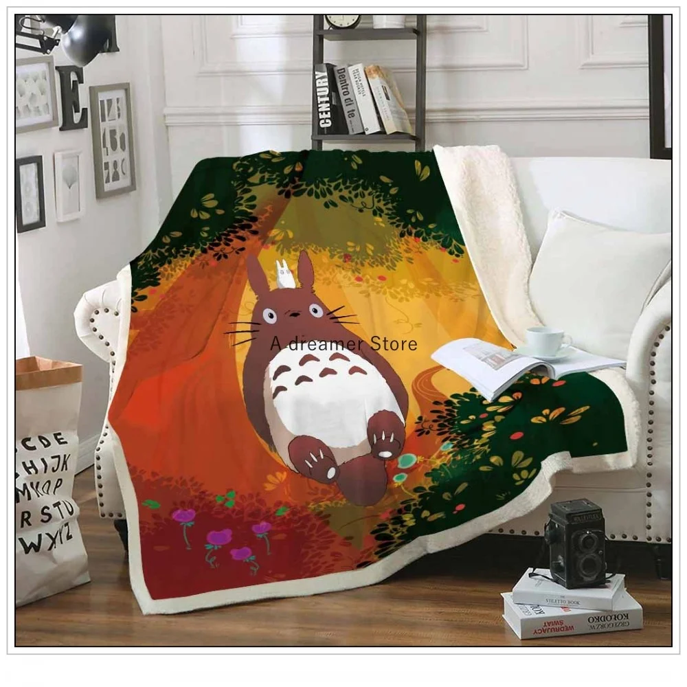 Мультяшное одеяло Totoro с забавными персонажами 3D принтом Sherpa на кровати детский