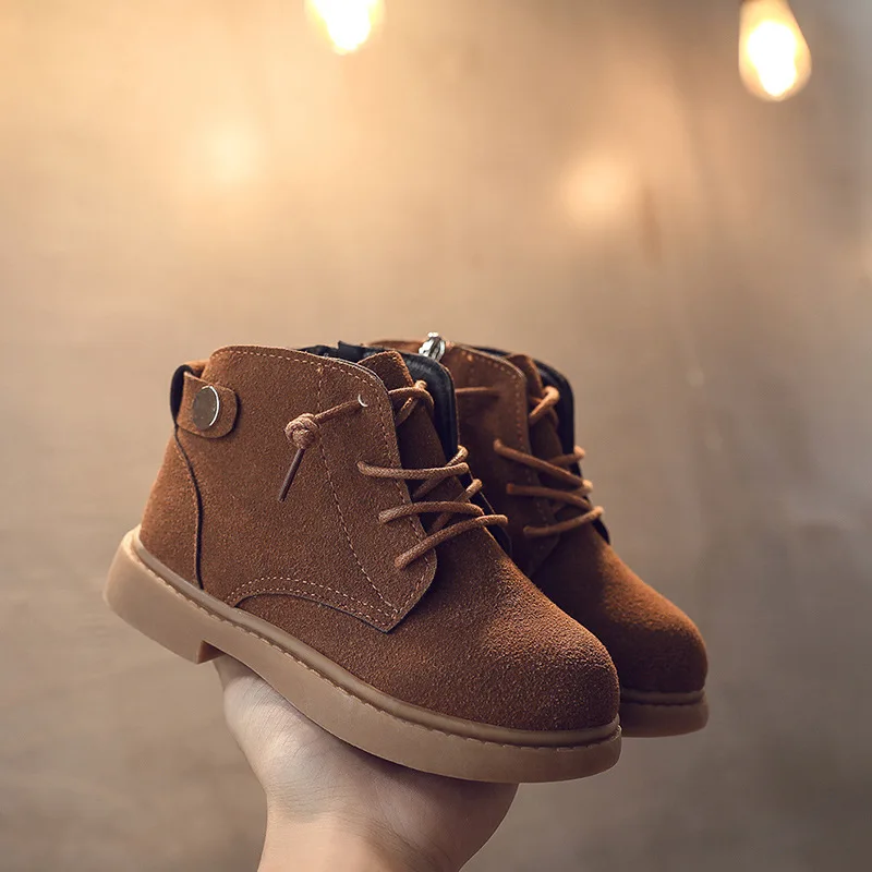Осенне-зимние ботинки для мальчиков и девочек Кожаные Замшевые Детские
