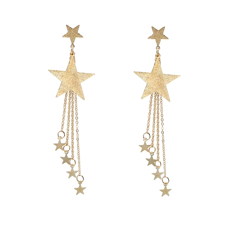Корейские массивные серьги с пентаграммой и звездой длинные кисточками для