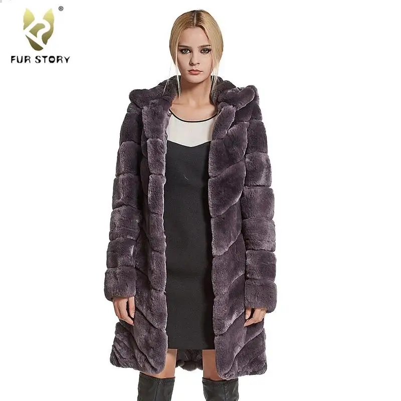Women's Coats Real Fur Coat Women Rabbit Winter jacket Jacket with Hood Story FS17154 | Женская одежда