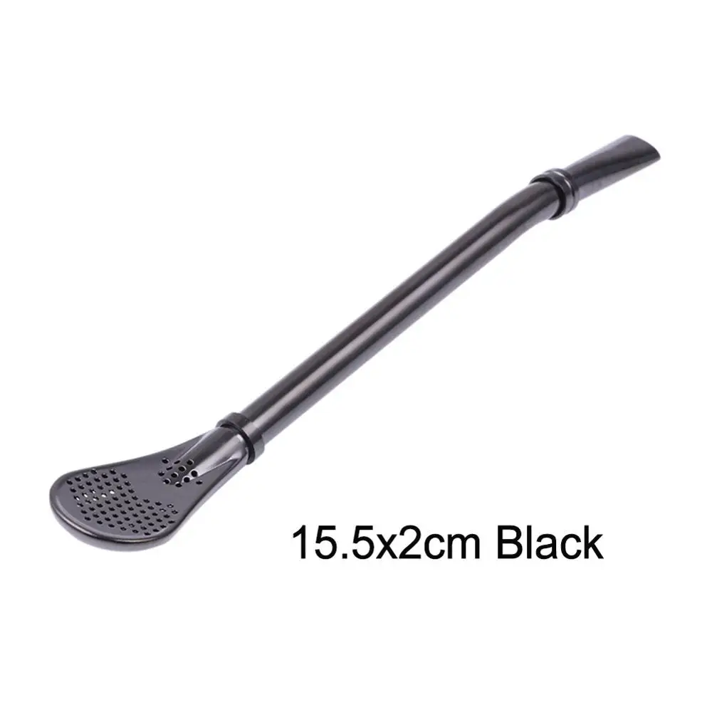 15.5x2cm Black Нержавеющая сталь соломенная ложка Чайный фильтр Yerba mate трубочки для чая Bombilla Gourd многоразовые чайные инструменты барные аксессуары - Цвет: 15.5x2cm Black