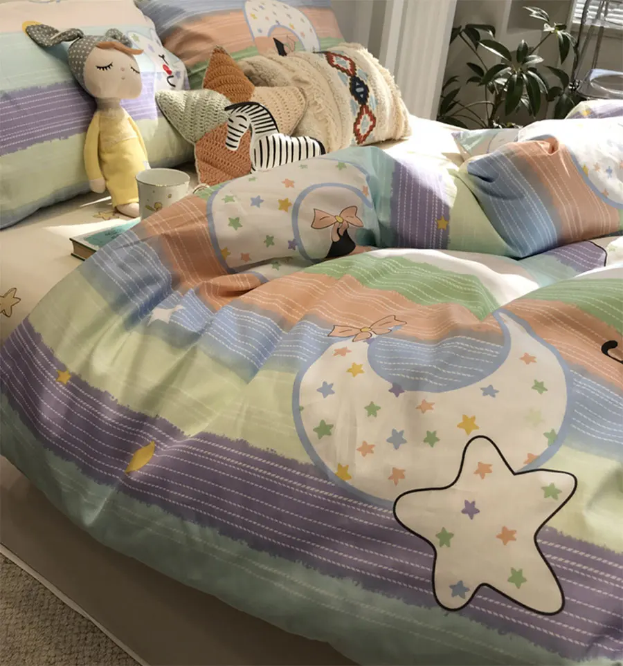 

Cute cartoon moon star bedding set kid teen,lovely cotton twin full queen king home textile flat sheet pillowcase duvet cover