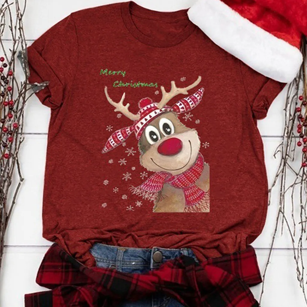 Новинка 2021 модная Рождественская футболка женская большого размера с милым