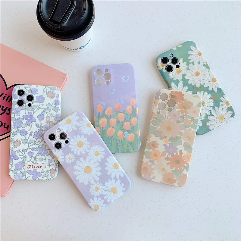 

Case for iphone 13 13Pro Max Cute daisy tulip floral phone case for iphone 11 Pro 12 12Pro XR X XS Max 7 8Plus Protective capa