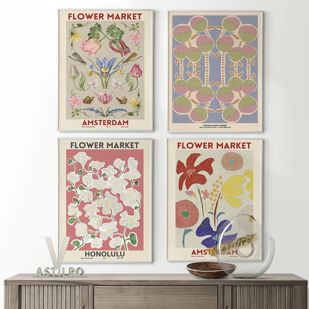 

Flower Market Exhibition Vintage Minimalist Botanical Poster Nursery Wall Art Prints Spring Gallery Home Decor Florist Gift Idea