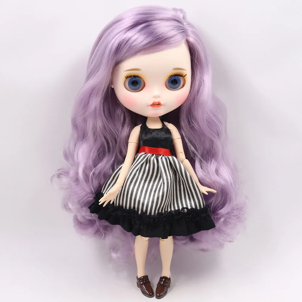 Ледяной DBS Blyth кукольные нет. BL1049 фиолетовые волосы резные губы Pouting рот матовая