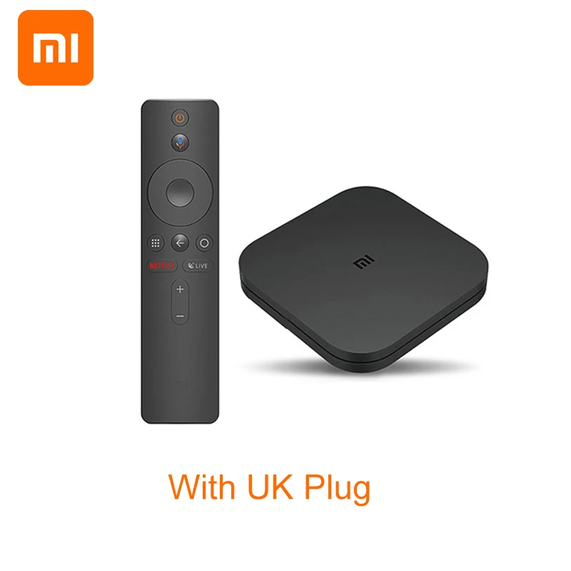 With UK plug Xiaomi mi Box S глобальная версия 4K ТВ приставка Cortex-A53 четырехъядерный 64 бит Mali-450 Android 2 ГБ+ 8 Гб HD mi 2,0 Google BT4.2 ТВ приставка чехол - Цвет: With UK plug