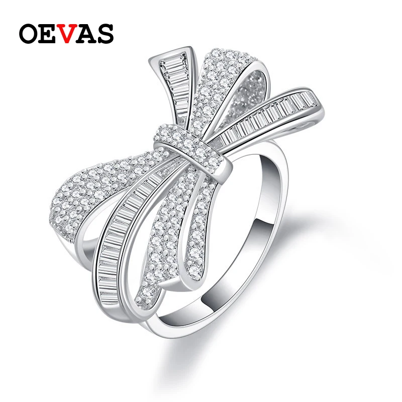 

OEVAS Luxury 100% 925 Sterling Silver Created Moissanite Gemstone Wedding Engagement Party Bowknot Ring Fine Jewelry Wholesale