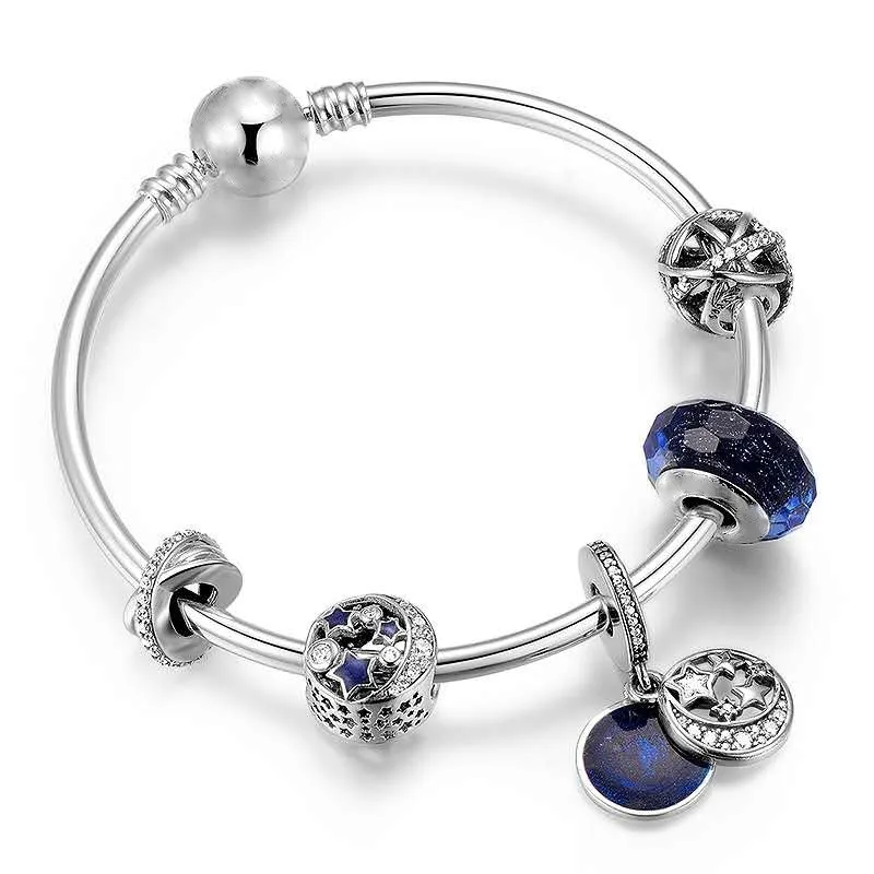 

Genuine 925 Sterling Silver Star Pendant With Round Classic Clasp Bracelet Fit Original Pan Charm Female Diy Jewelry