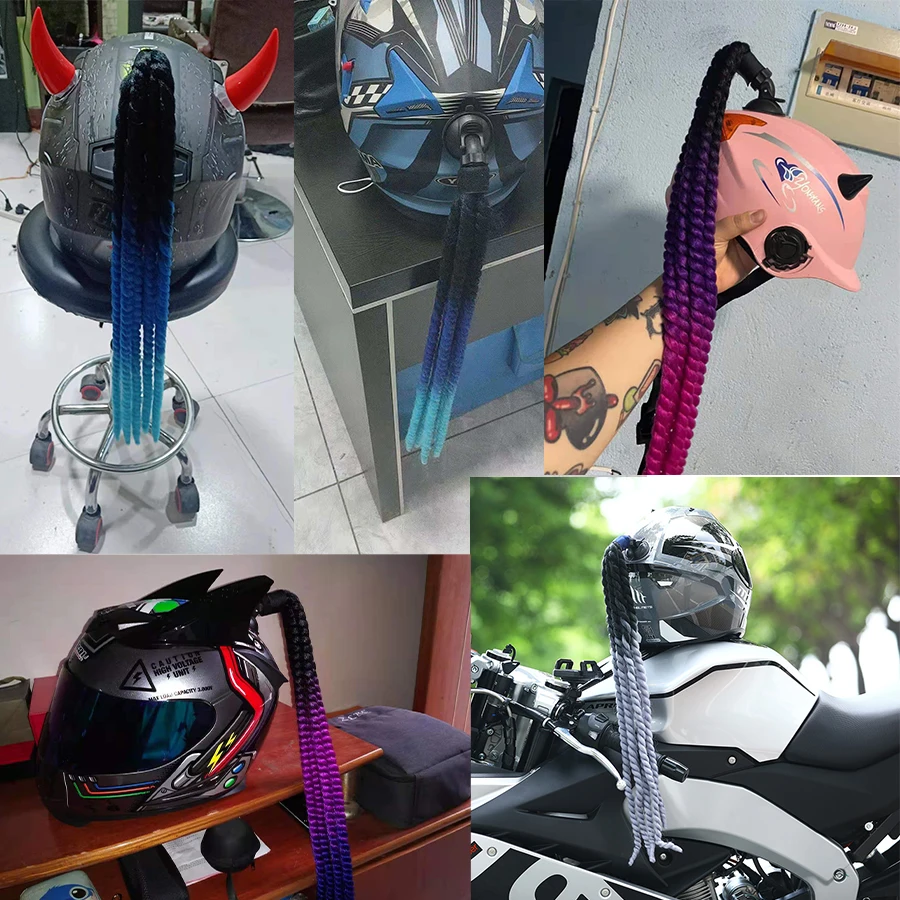 Motorcycle Helmet Dreadlocks Braid Ponytail Motocross Bicycle Helmet Dreadlocks Dirty Braid Pigtail Hair Decoration Accessories images - 6