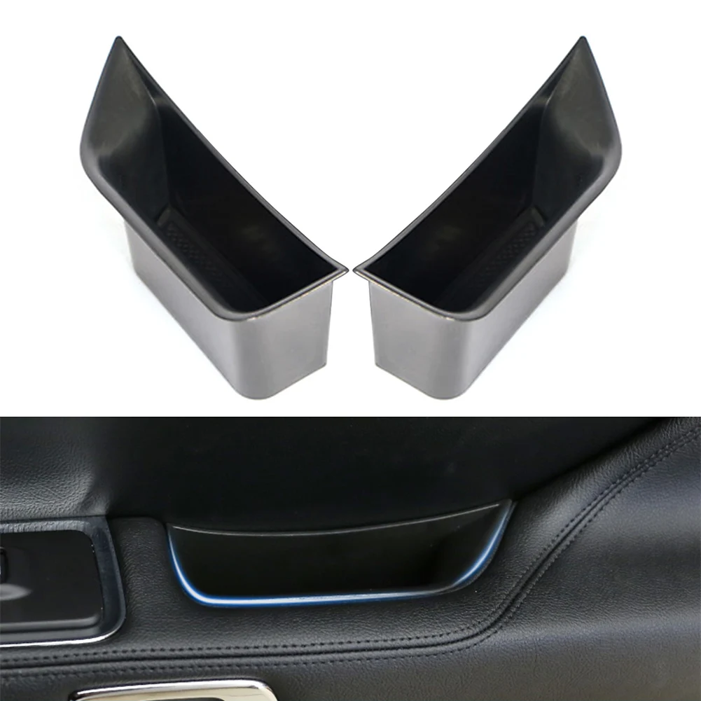 

2Pcs Auto Car Rear Door Handle Armrest Storage Box Tray Bin Kit Black ABS For Lincoln Continental 2017-2018