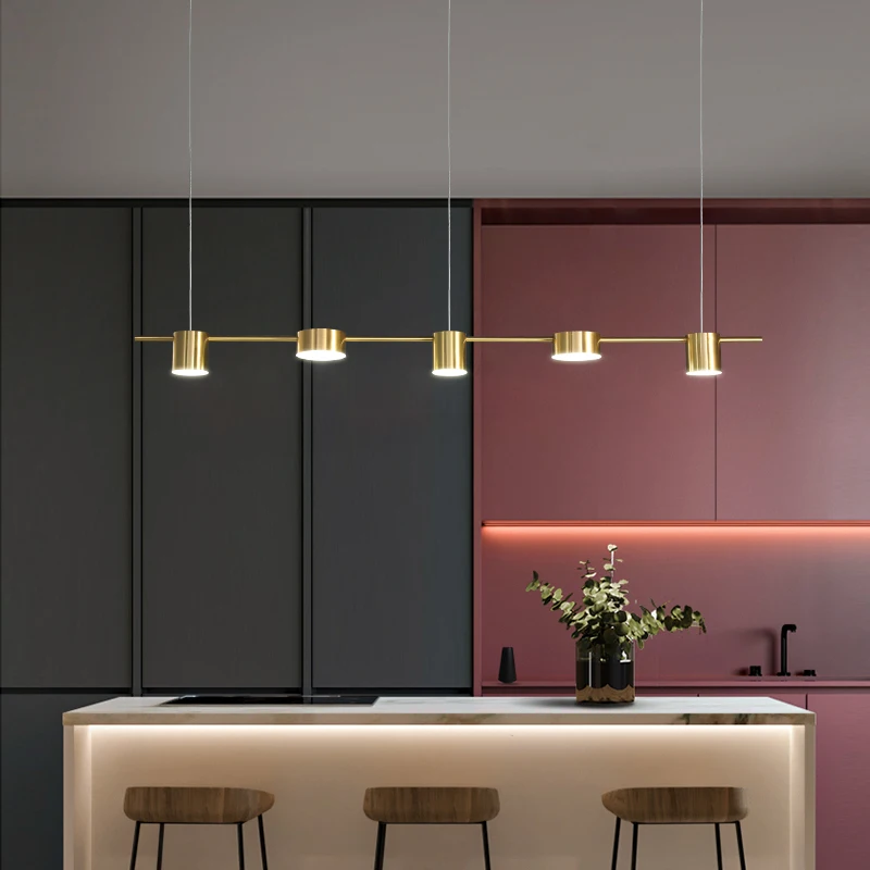 Минималистичная современная люстра черного и золотого цвета длинная