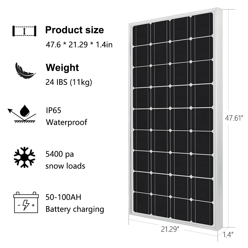 18 в 100 Вт монокристаллическая солнечная панель для 12 В заряда батареи Домашний